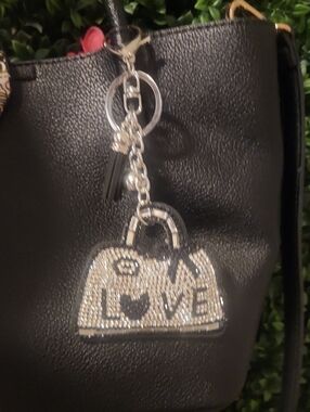 Black Women’s Tote Bag with Rhinestone 'LOVE' Charm